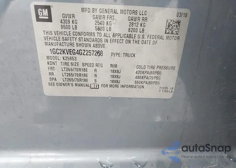 2016 Chevrolet Silverado K2500 Heavy Duty Lt from USA, damaged, VIN 1GC2KVEG4GZ257268